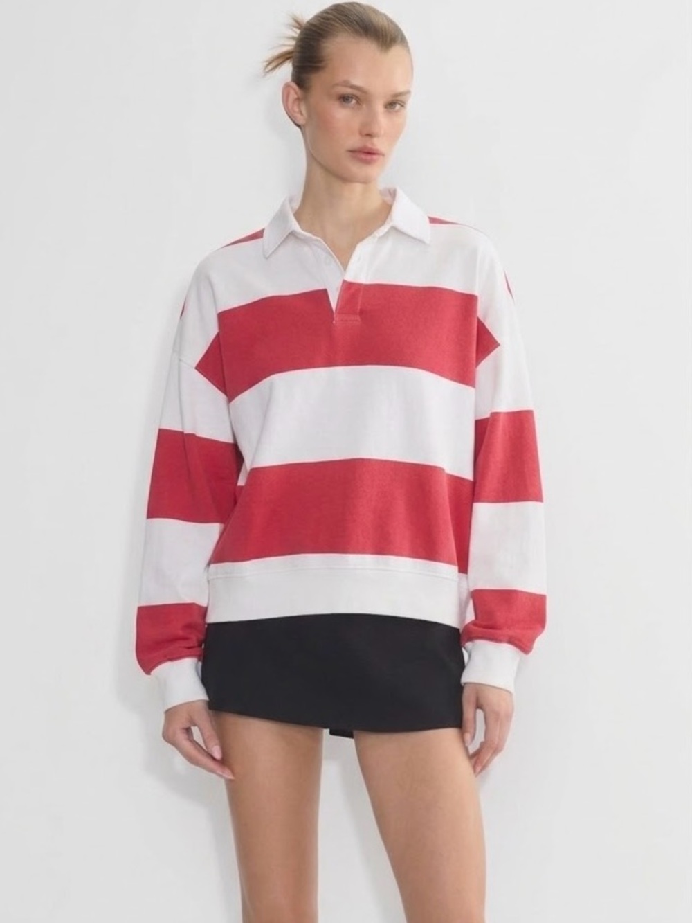 TNA Red and White Rugby Stripe POLO